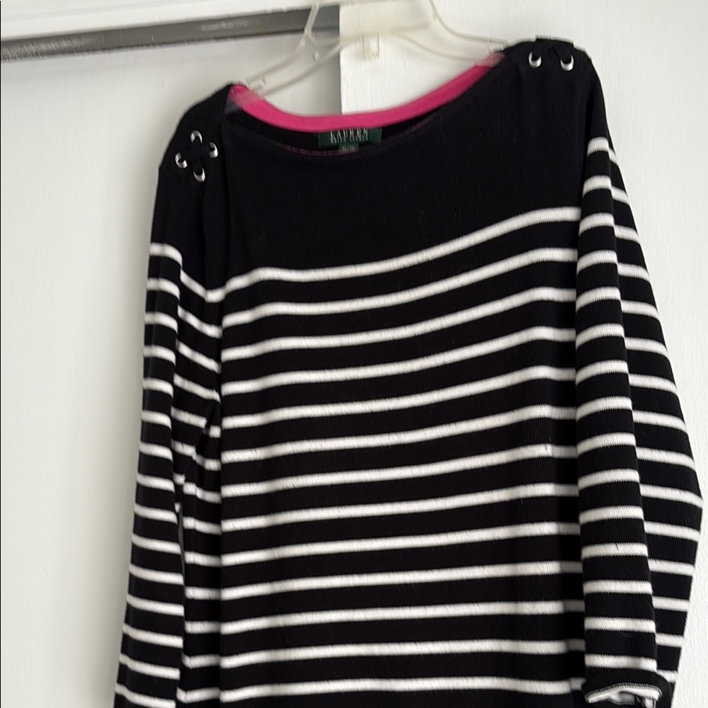 Lauren Ralph Lauren Black and white knit dress with hot pink neckline lining